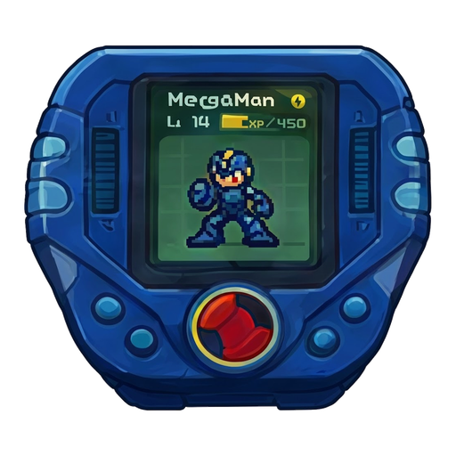 The Mega Man: Advanced PET app icon — a blue handheld PET device showing MegaMan